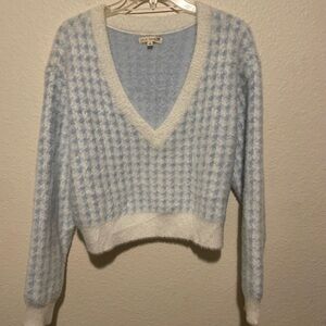 Pale Blue and White V-Neck Sweater